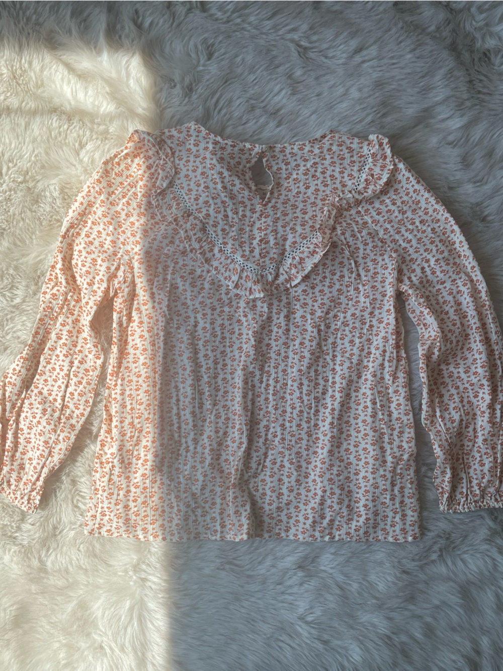 Madewell Ruffle Yoke Prairie Blouse in Orange Cutout Blooms Print - Picture 5 of 5